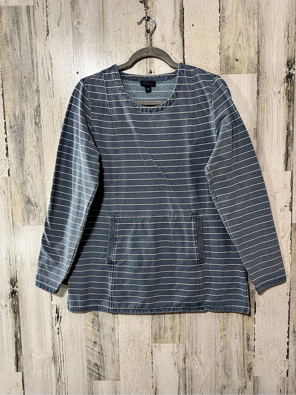 Pure Jill Indigo Striped Denim Like Lined Long Sleeve Tunic Blue XS